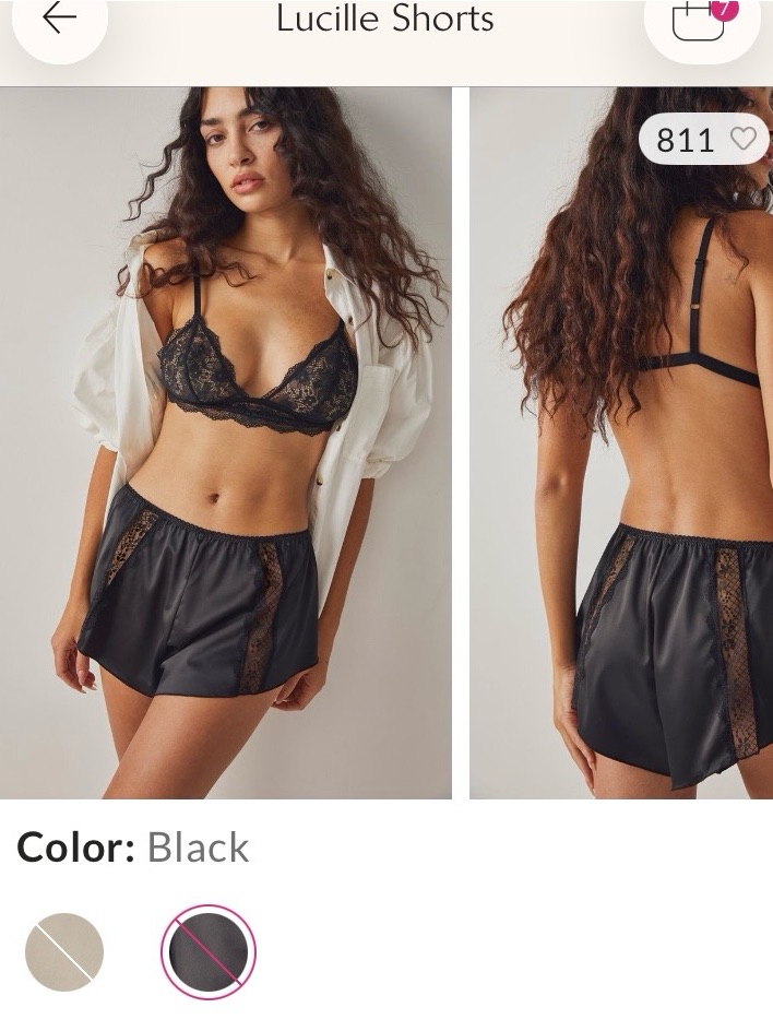Free People Lucille Cami Set, Black Satin & Lace Off-Shoulder Sleep Top
